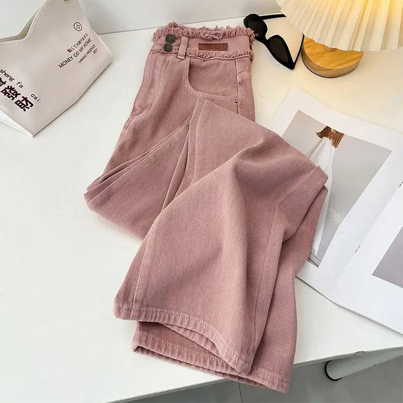 Calça Jeans Desfiada Rosa