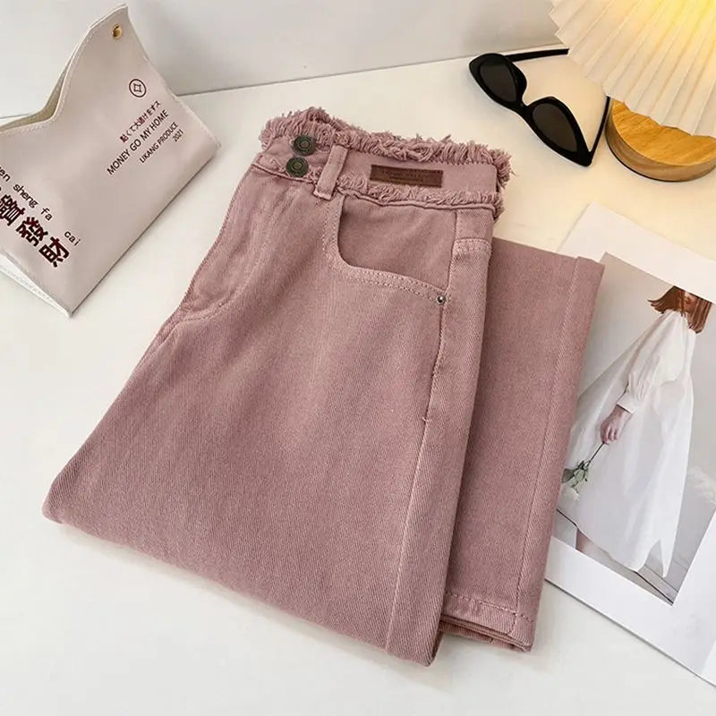 Calça Jeans Desfiada Rosa